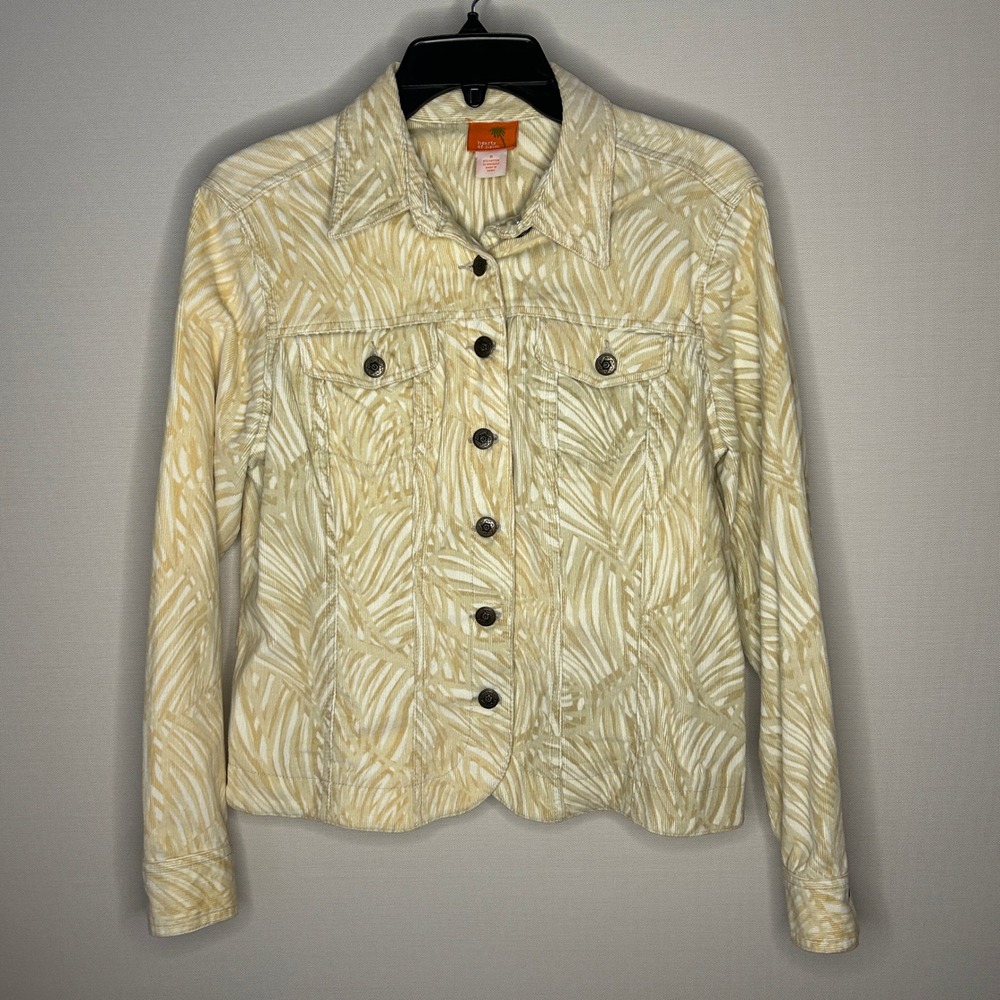 Hearts of Palm Beige Palm Leaf Corduroy Jacket Women 8 Tropical‎ Resort Beach